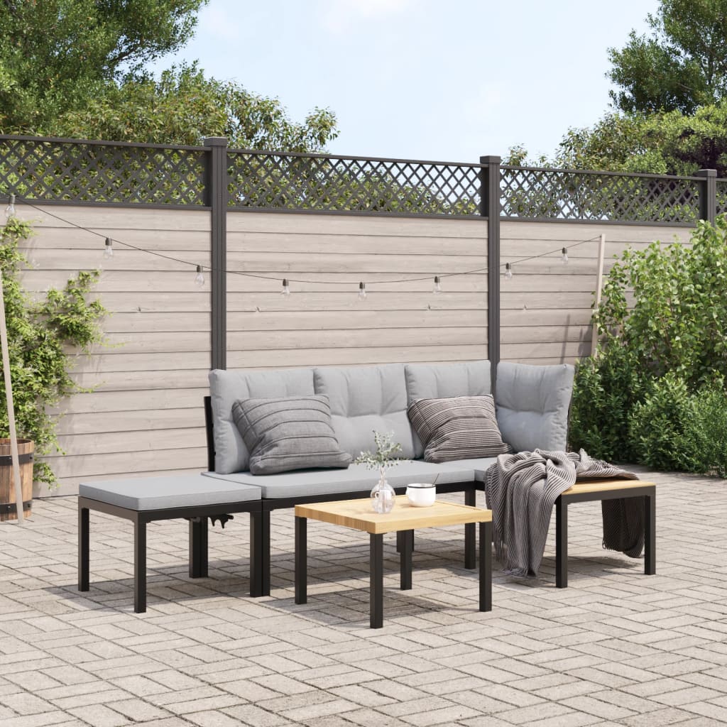 Garden Bench Set with Cushions 3 pcs Black Powder-coated Steel