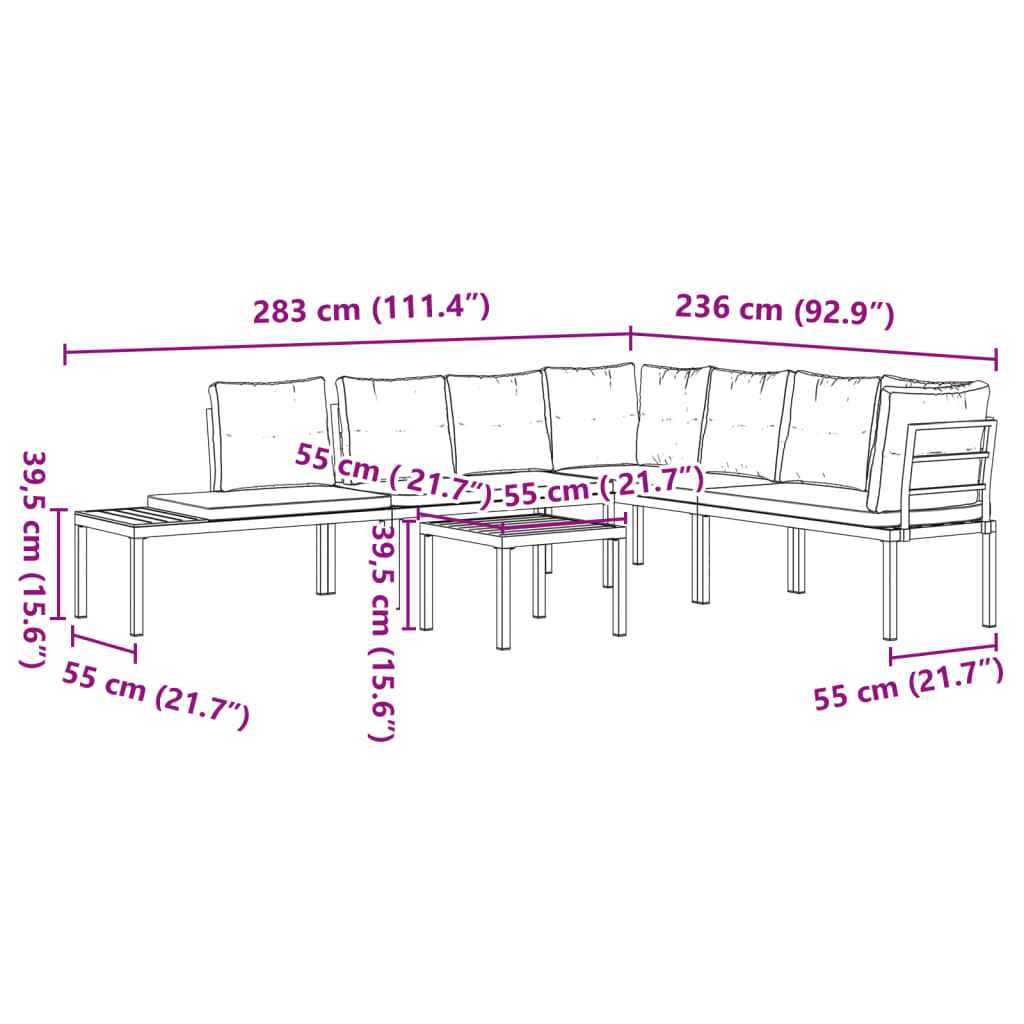 Garden Bench Set with Cushions 5 pcs Black Powder-coated Steel