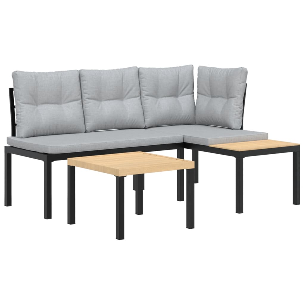 Garden Bench Set with Cushions 3 pcs Black Powder-coated Steel