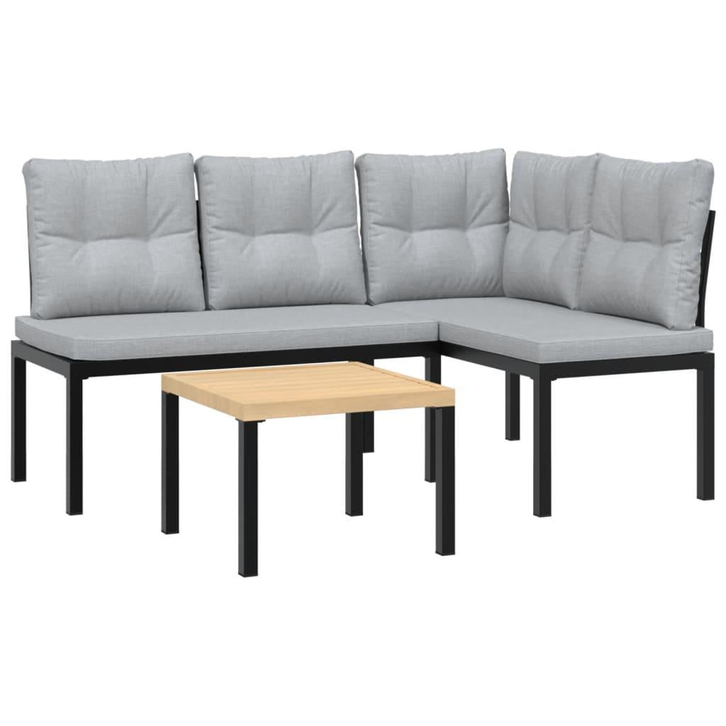 Garden Bench Set with Cushions 3 pcs Black Powder-coated Steel