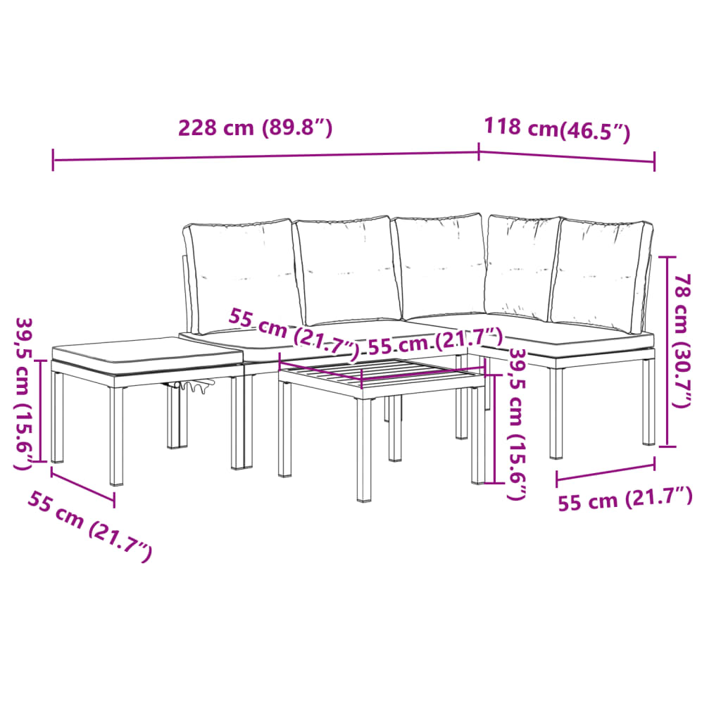 Garden Bench Set with Cushions 4 pcs Black Powder-coated Steel