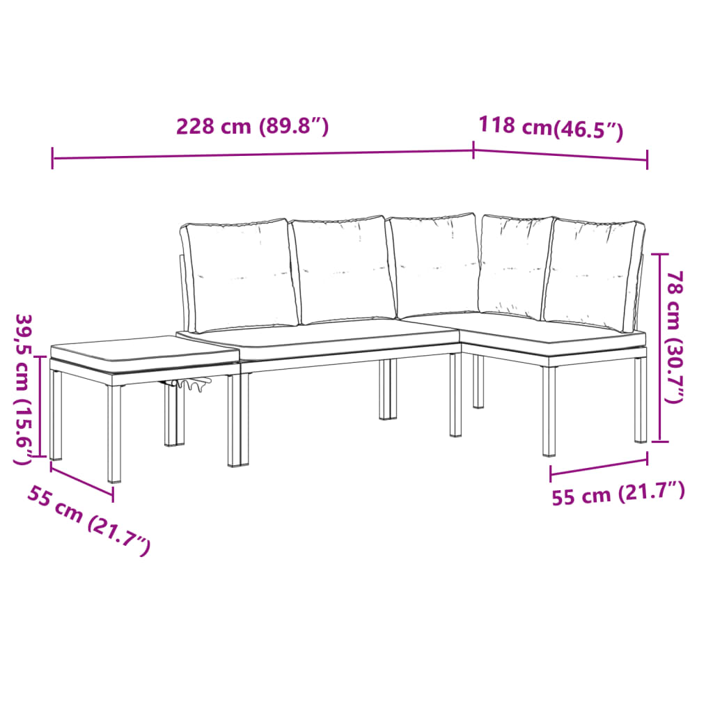 Garden Bench Set with Cushions 3 pcs Black Powder-coated Steel