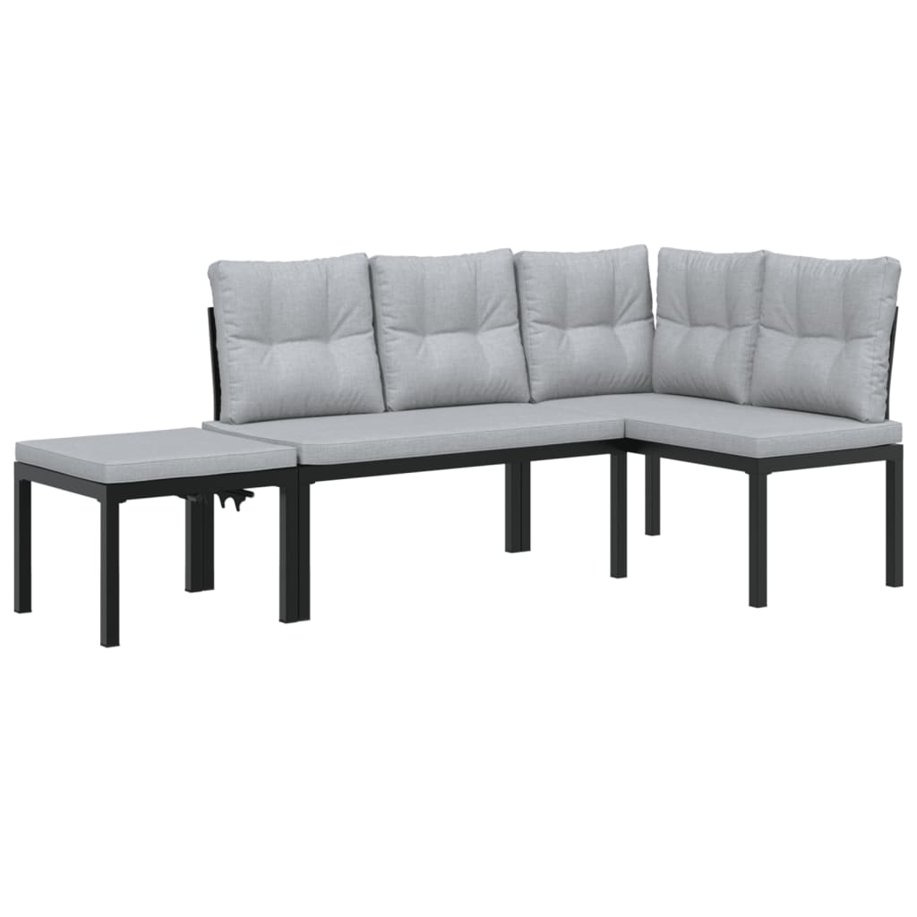 Garden Bench Set with Cushions 3 pcs Black Powder-coated Steel