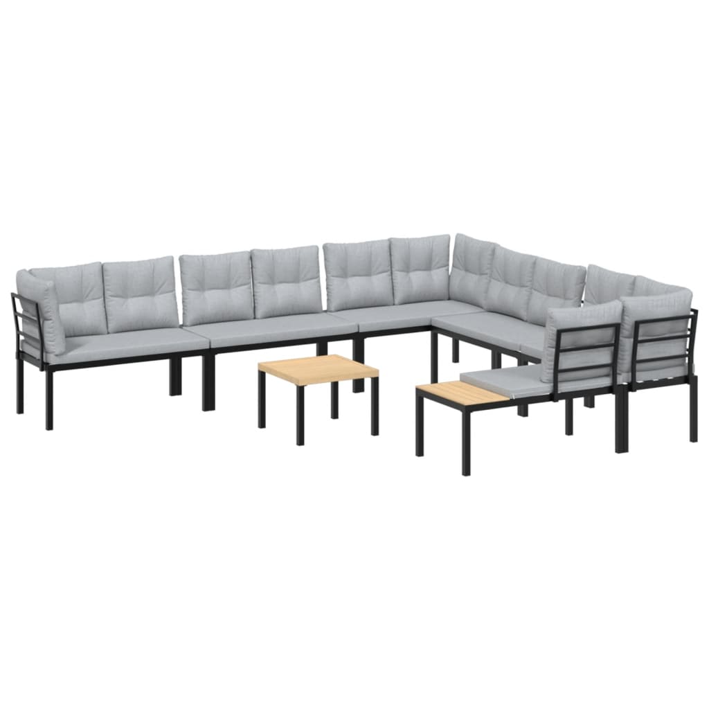 7 Piece Garden Sofa Set with Cushions Black Powder-coated Steel