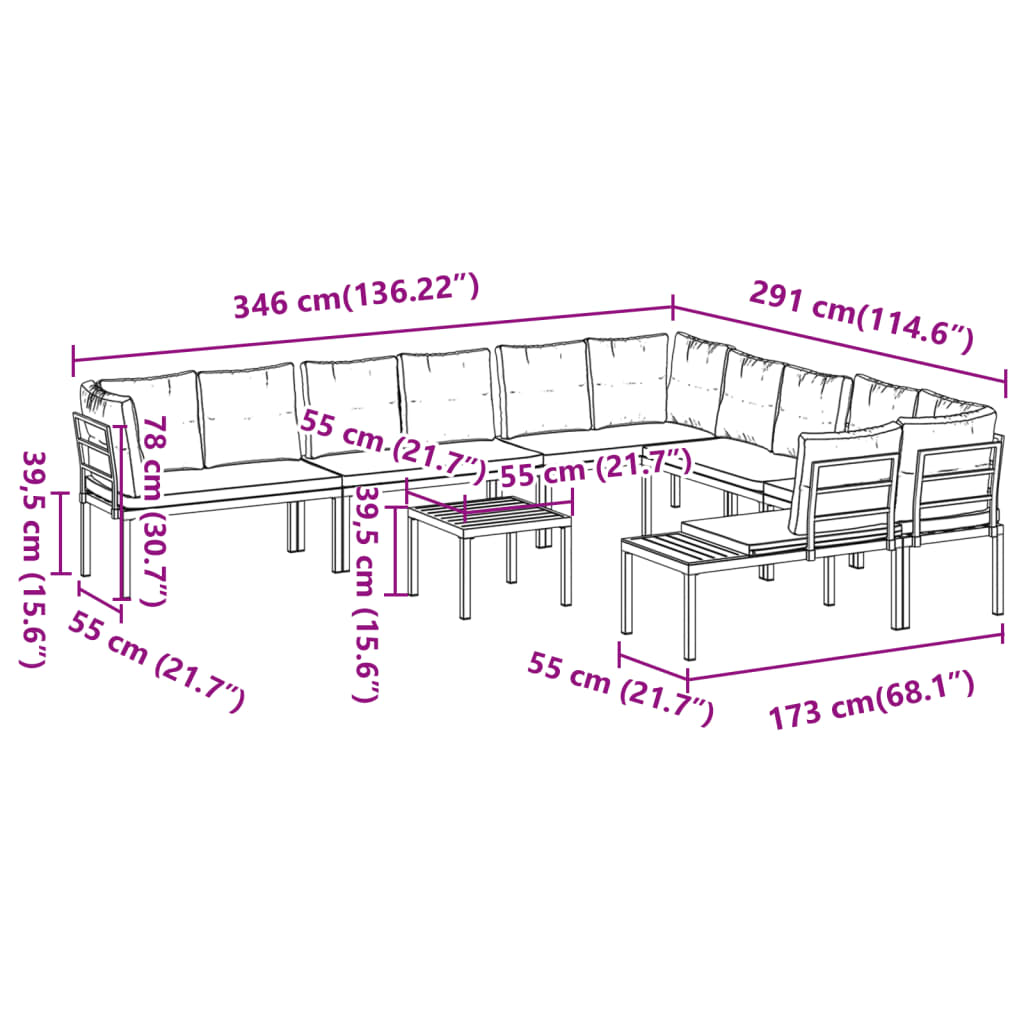 7 Piece Garden Sofa Set with Cushions Black Powder-coated Steel