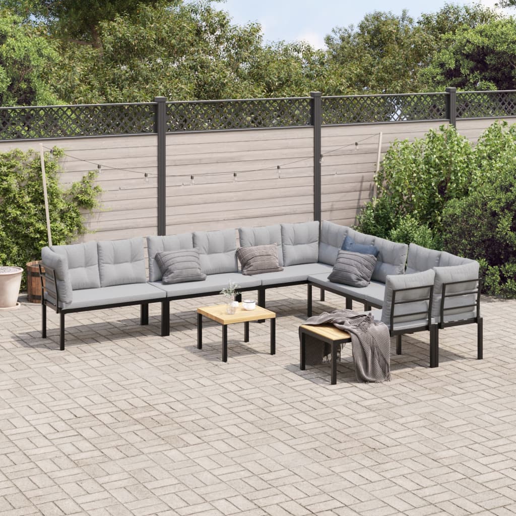 7 Piece Garden Sofa Set with Cushions Black Powder-coated Steel