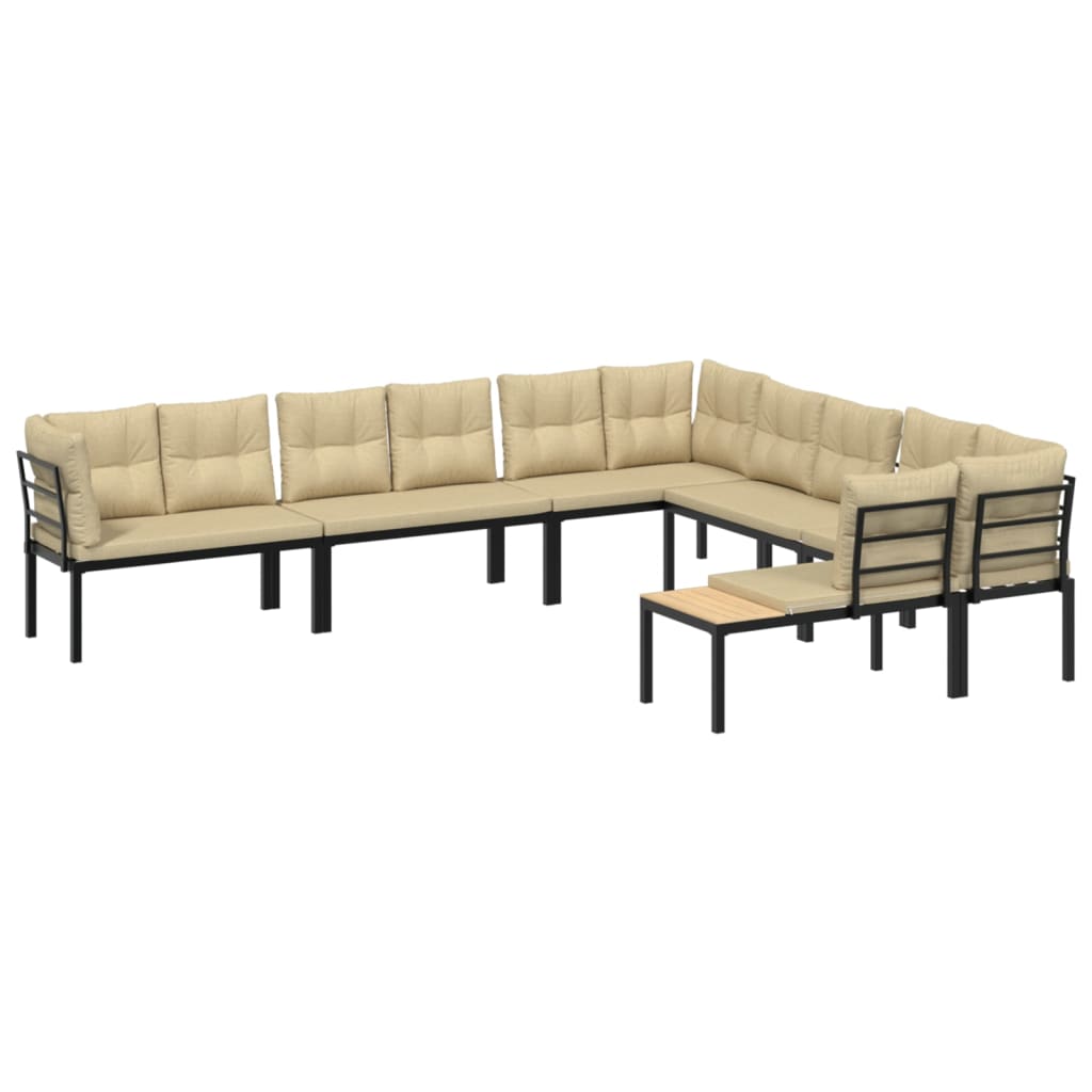 6 Piece Garden Sofa Set with Cushions Black Powder-coated Steel