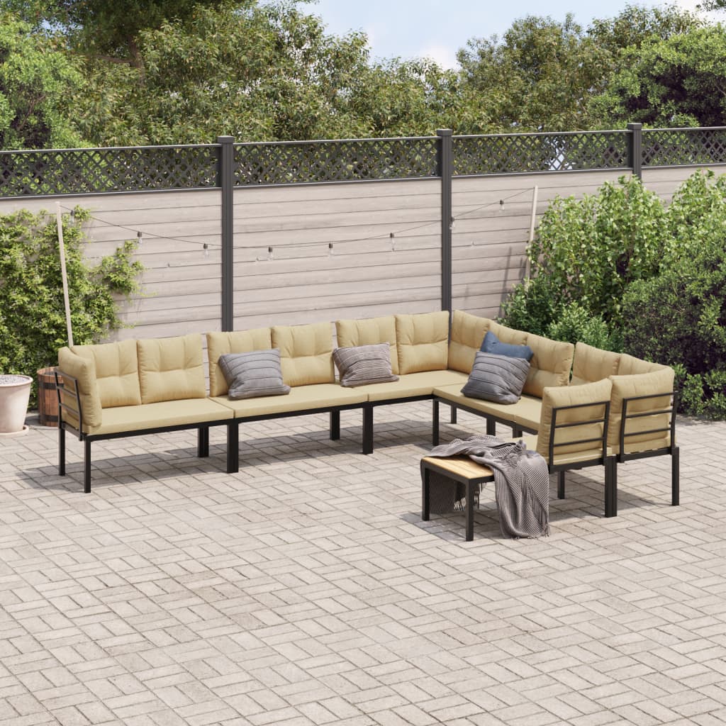 6 Piece Garden Sofa Set with Cushions Black Powder-coated Steel