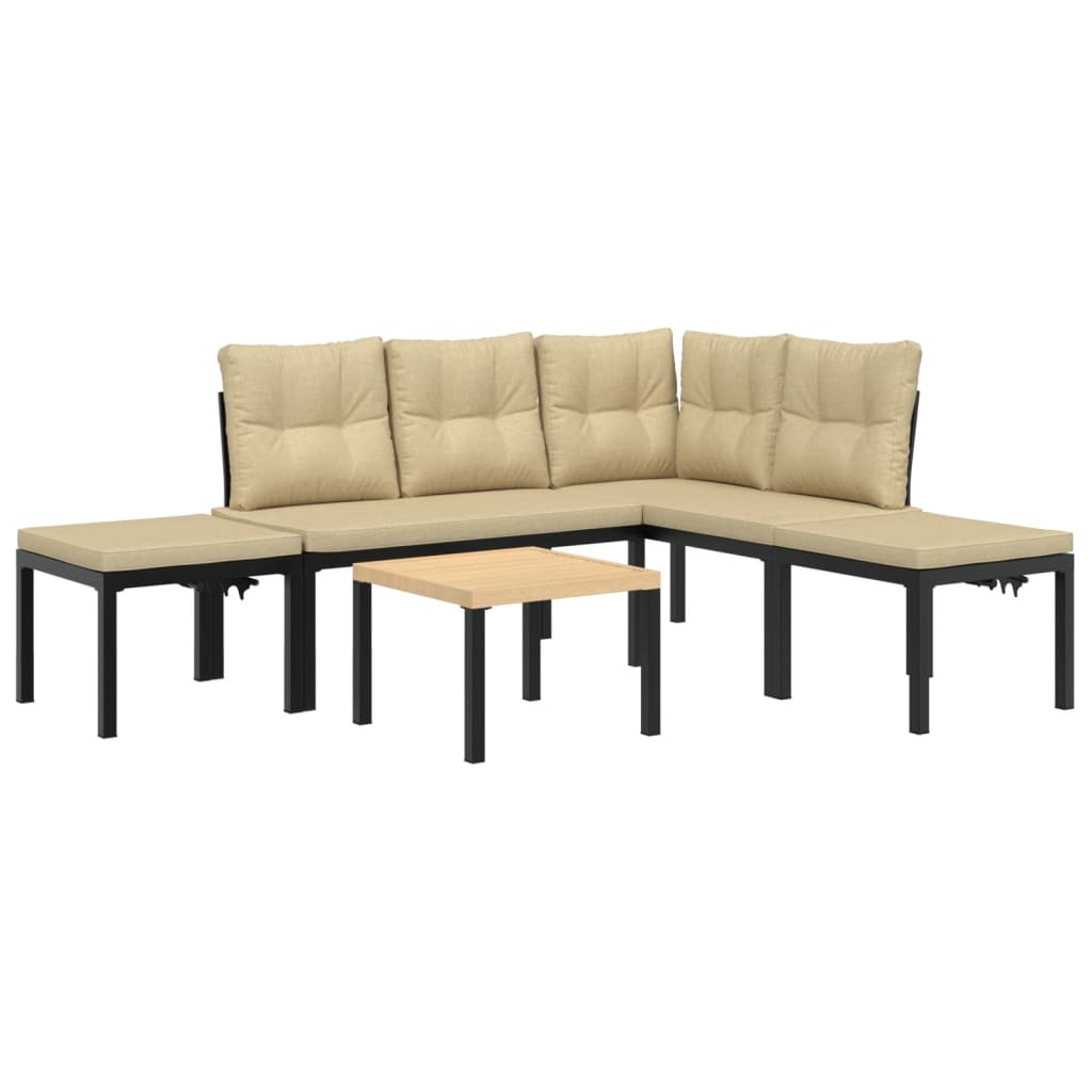 5 Piece Garden Sofa Set with Cushions Black Powder-coated Steel