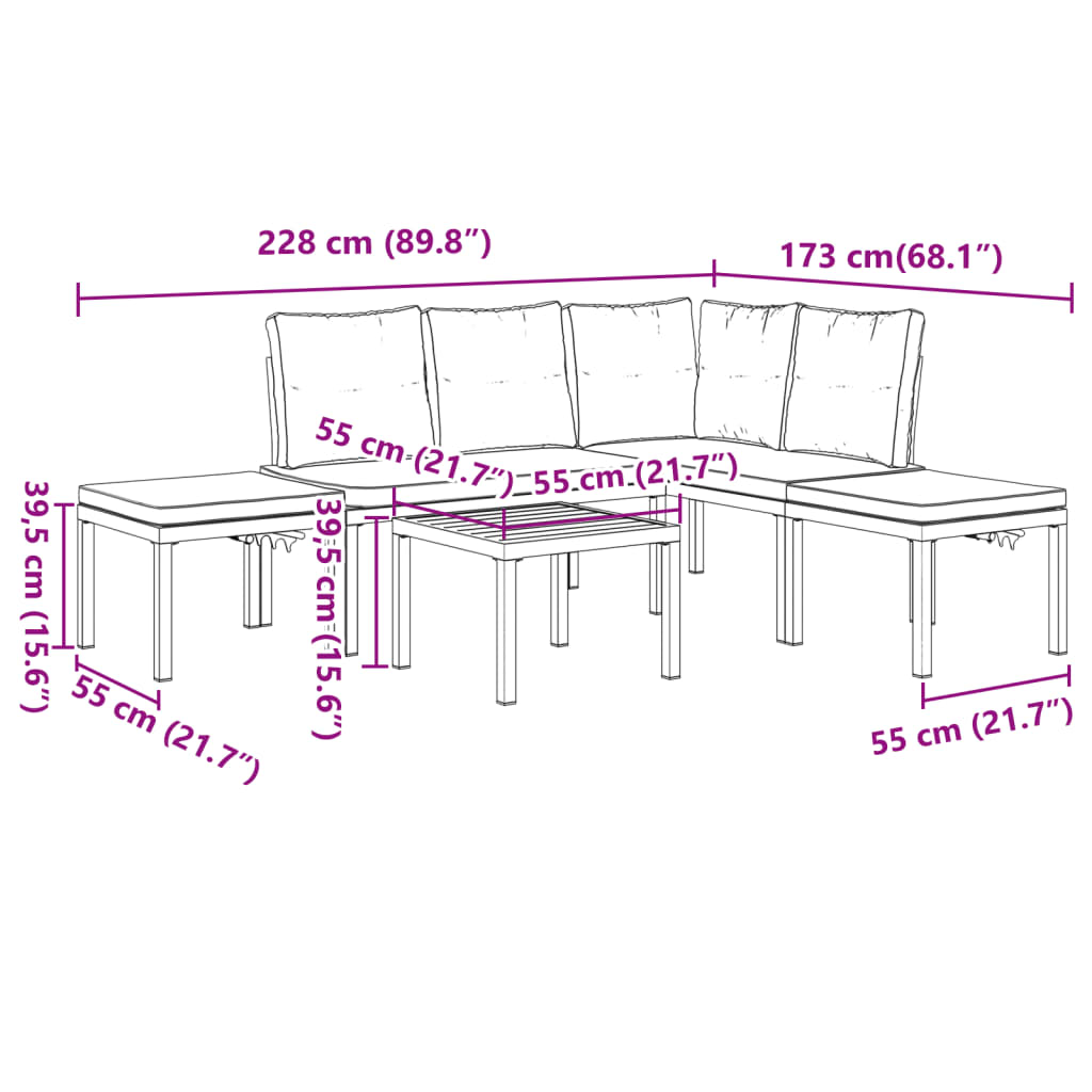 5 Piece Garden Sofa Set with Cushions Black Powder-coated Steel