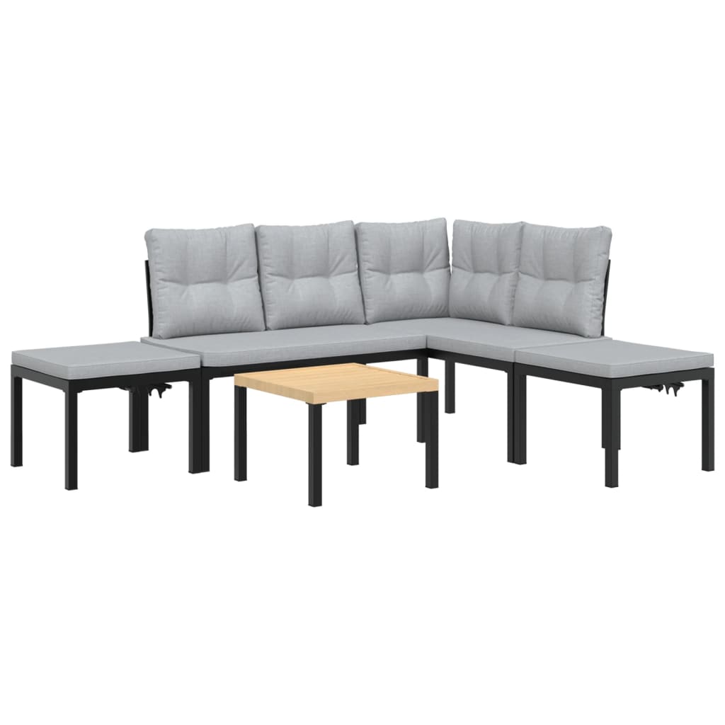 5 Piece Garden Sofa Set with Cushions Black Powder-coated Steel