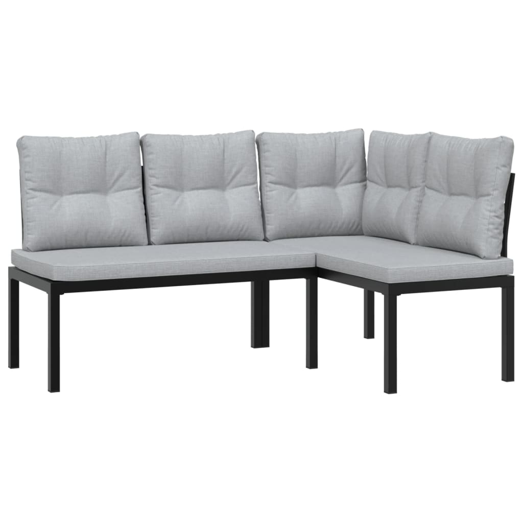 4 Piece Garden Sofa Set with Cushions Black Powder-coated Steel