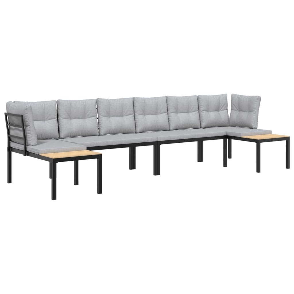 4 Piece Garden Sofa Set with Cushions Black Powder-coated Steel