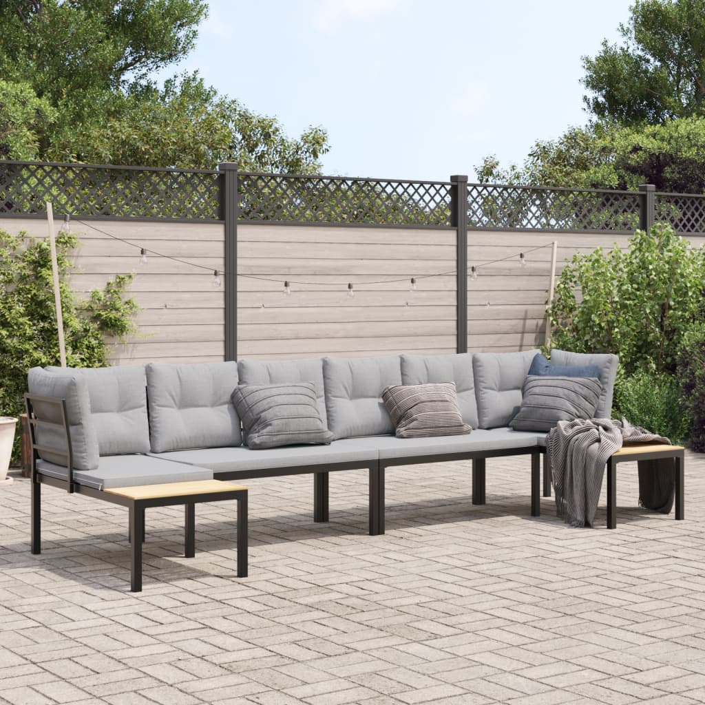 4 Piece Garden Sofa Set with Cushions Black Powder-coated Steel