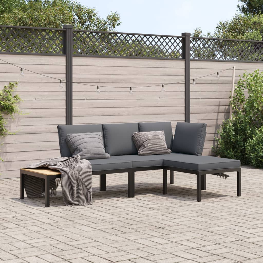 3 Piece Garden Sofa Set with Cushions Black Aluminium