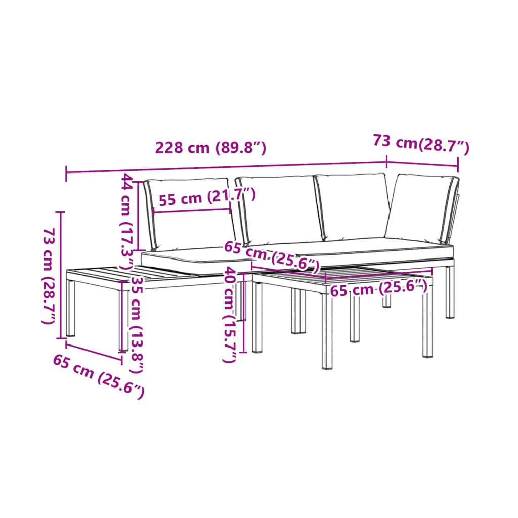 3 Piece Garden Sofa Set with Cushions Black Aluminium