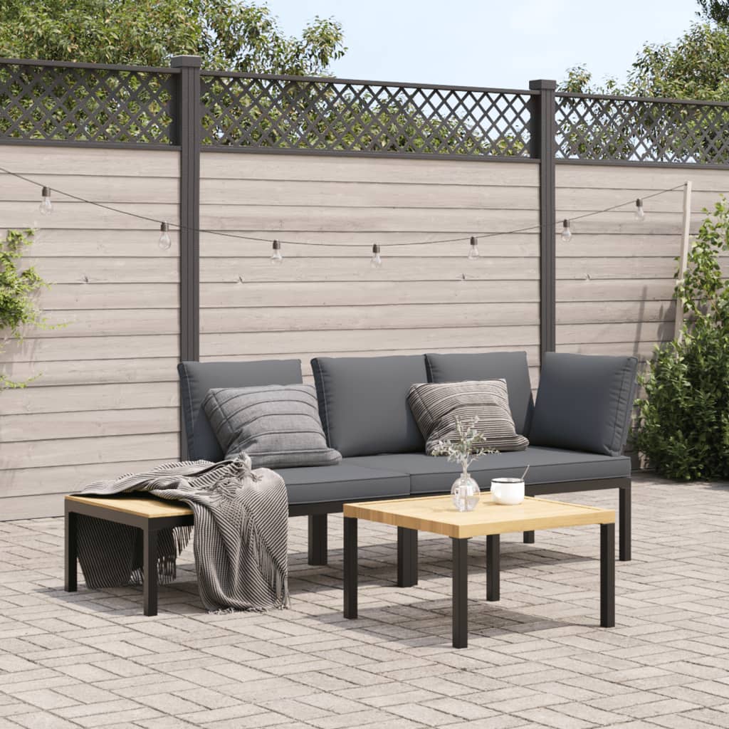 3 Piece Garden Sofa Set with Cushions Black Aluminium