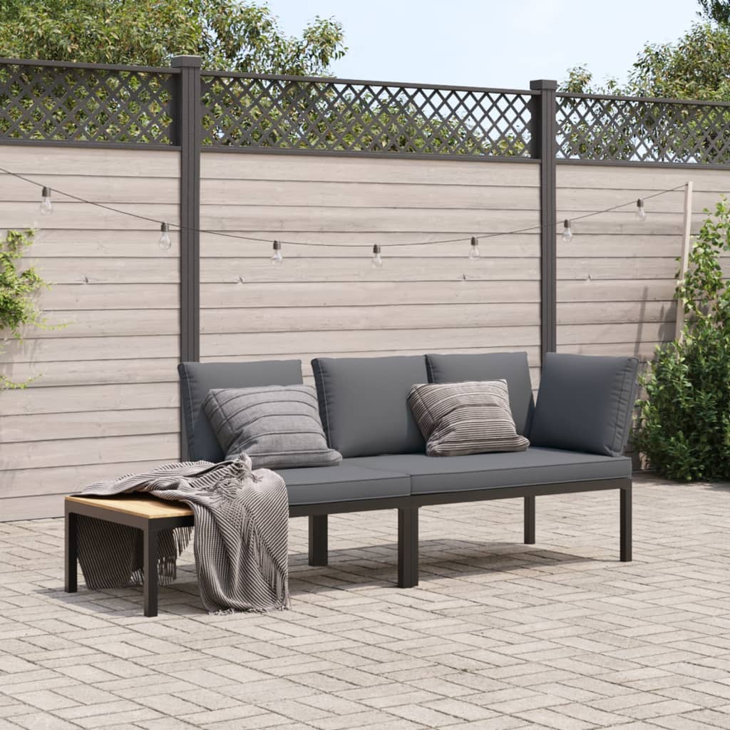 2 Piece Garden Sofa Set with Cushions Black Aluminium