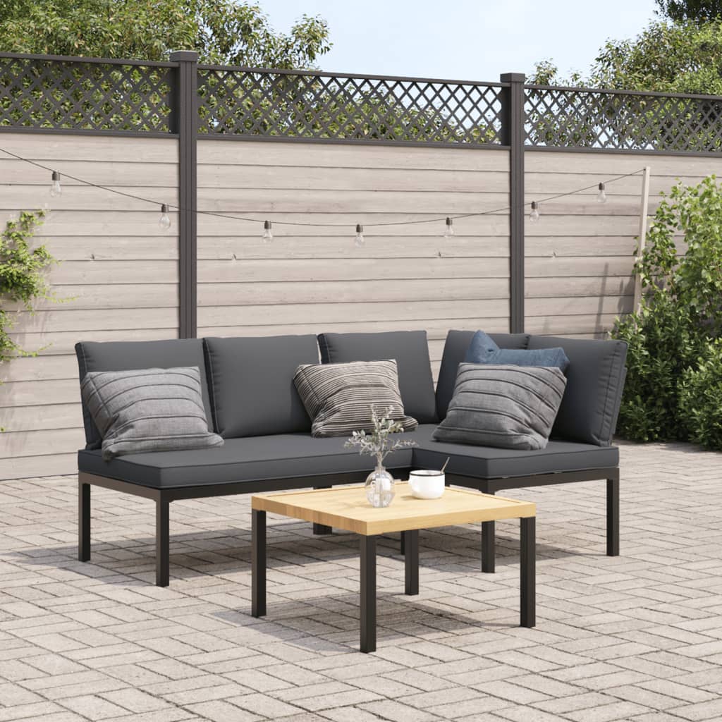 3 Piece Garden Sofa Set with Cushions Black Aluminium