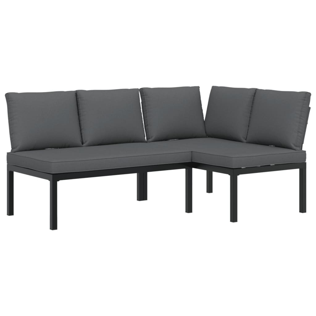 2 Piece Garden Sofa Set with Cushions Black Aluminium