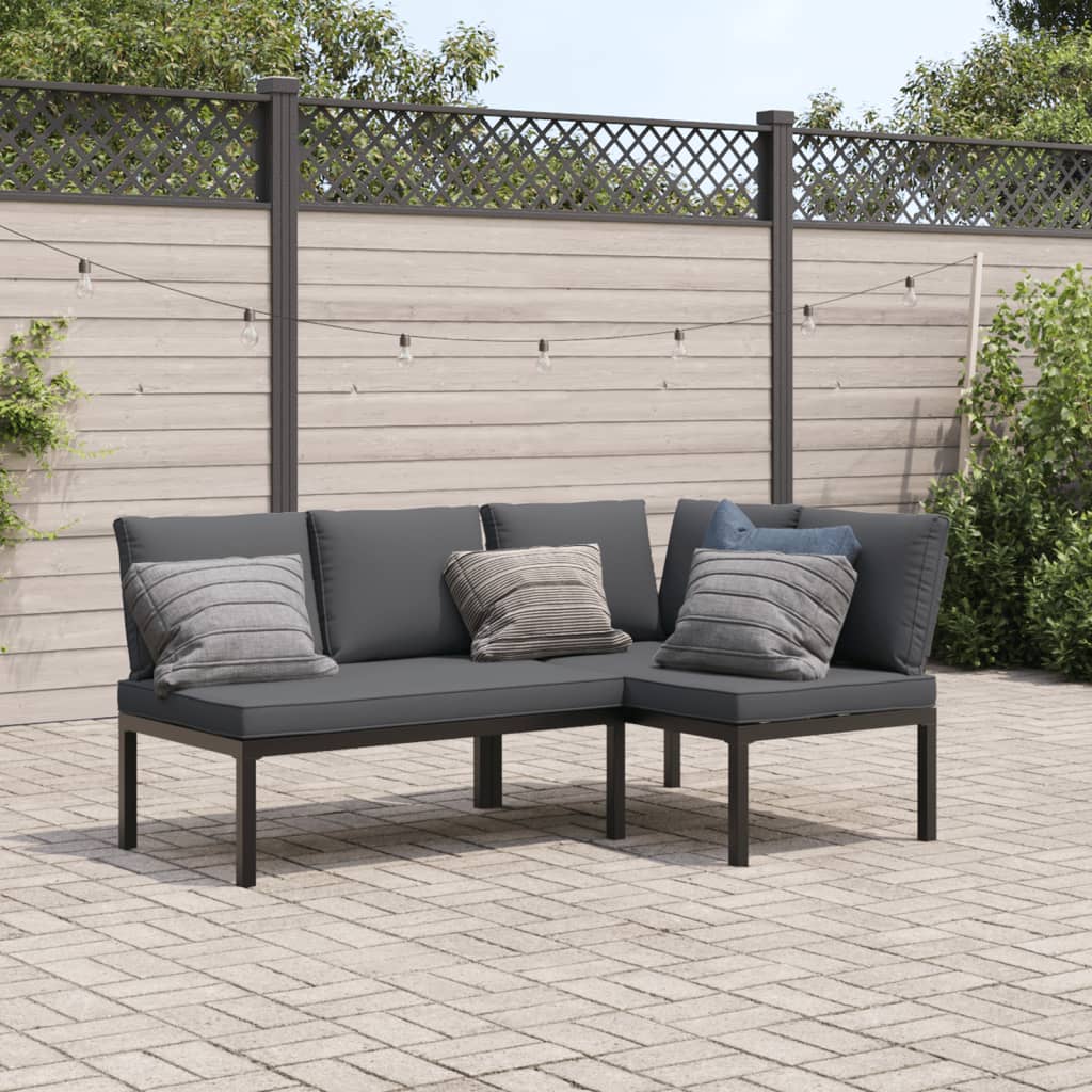 2 Piece Garden Sofa Set with Cushions Black Aluminium