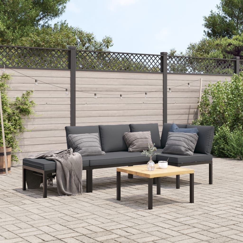 4 Piece Garden Sofa Set with Cushions Black Aluminium