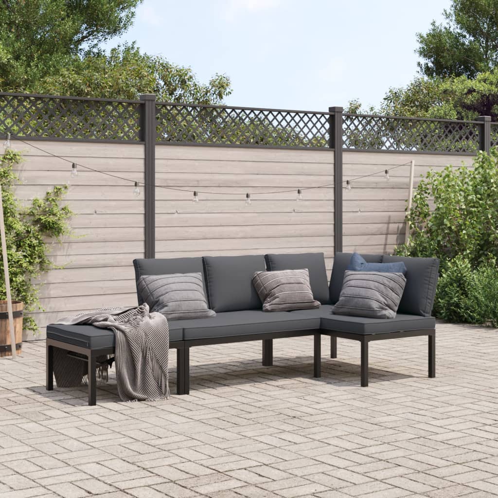 3 Piece Garden Sofa Set with Cushions Black Aluminium