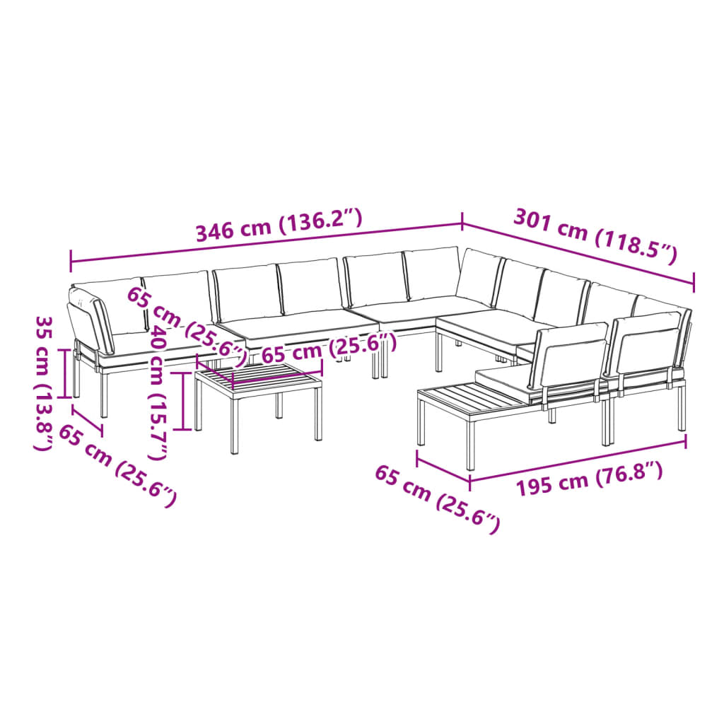 7 Piece Garden Sofa Set with Cushions Black Aluminium