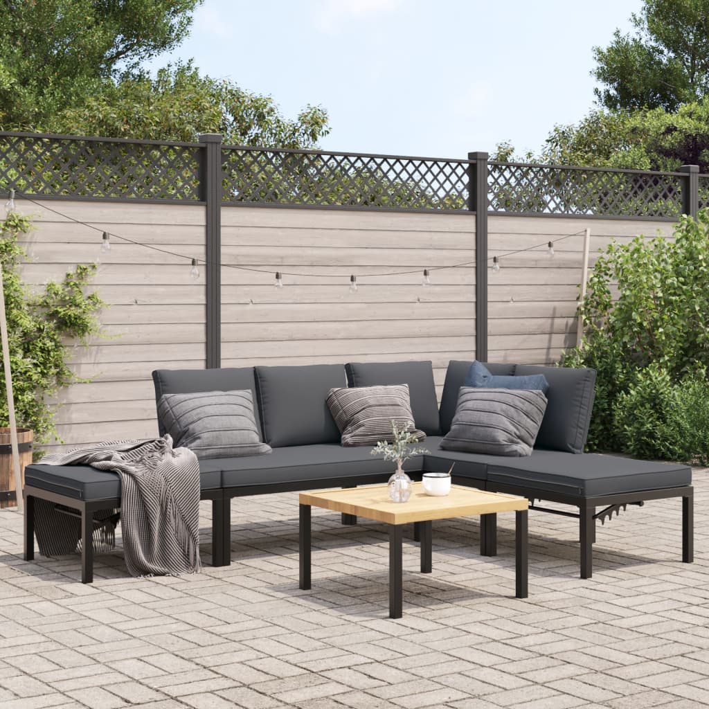 5 Piece Garden Sofa Set with Cushions Black Aluminium