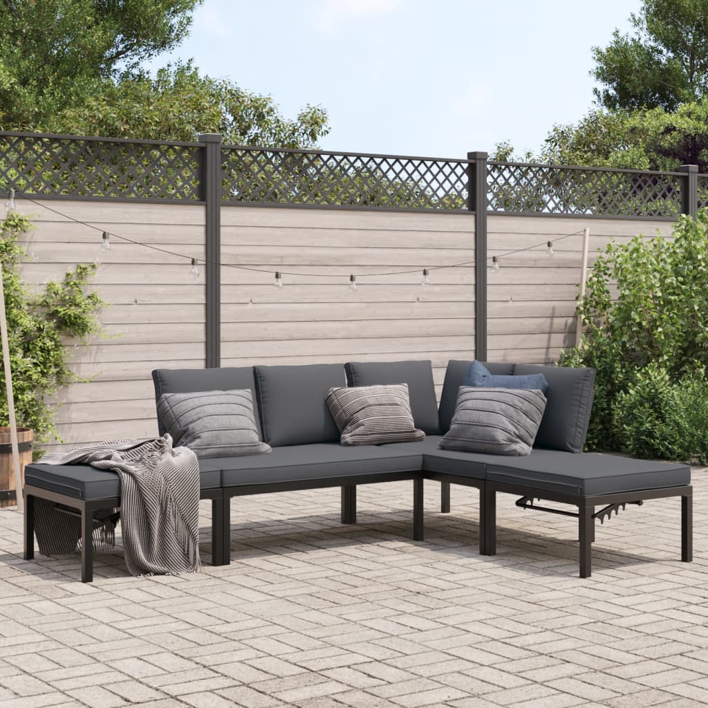 4 Piece Garden Sofa Set with Cushions Black Aluminium