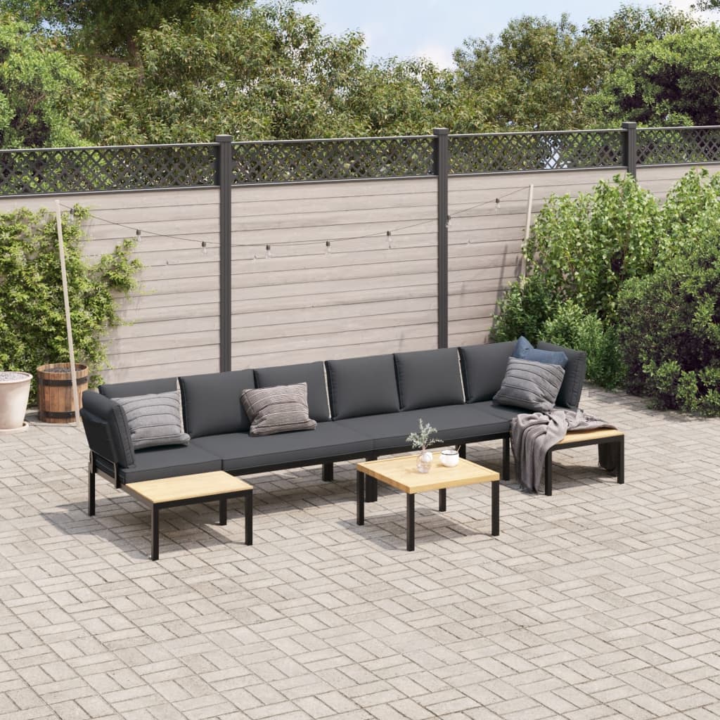 5 Piece Garden Sofa Set with Cushions Black Aluminium