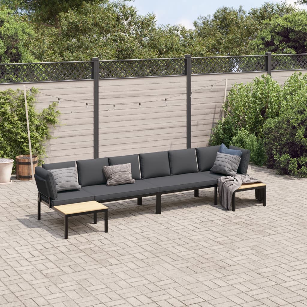 4 Piece Garden Sofa Set with Cushions Black Aluminium