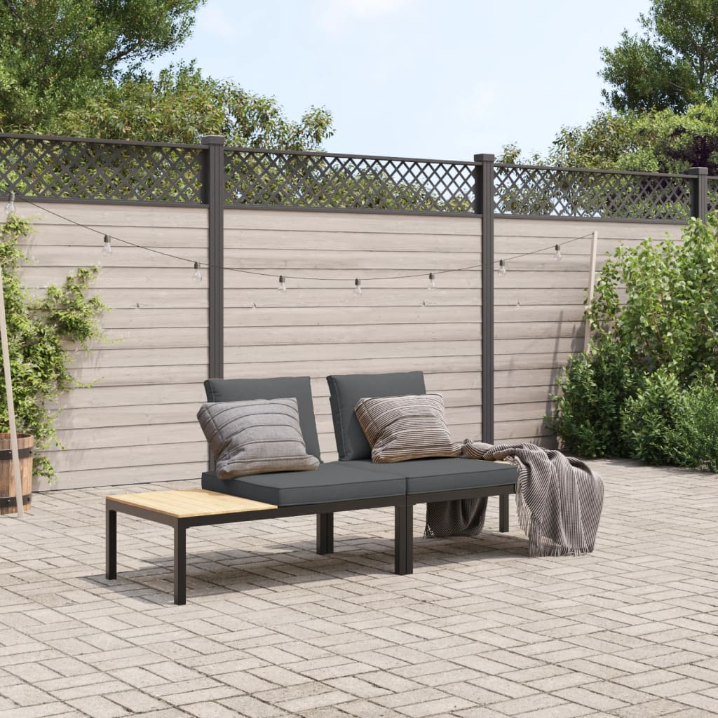 2 Piece Garden Sofa Set with Cushions Black Aluminium