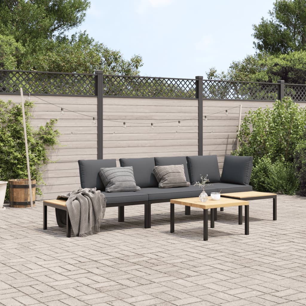 4 Piece Garden Sofa Set with Cushions Black Aluminium