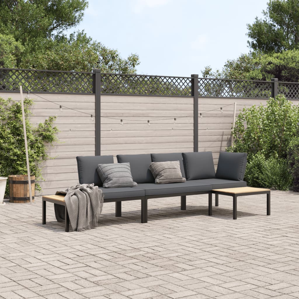 3 Piece Garden Sofa Set with Cushions Black Aluminium