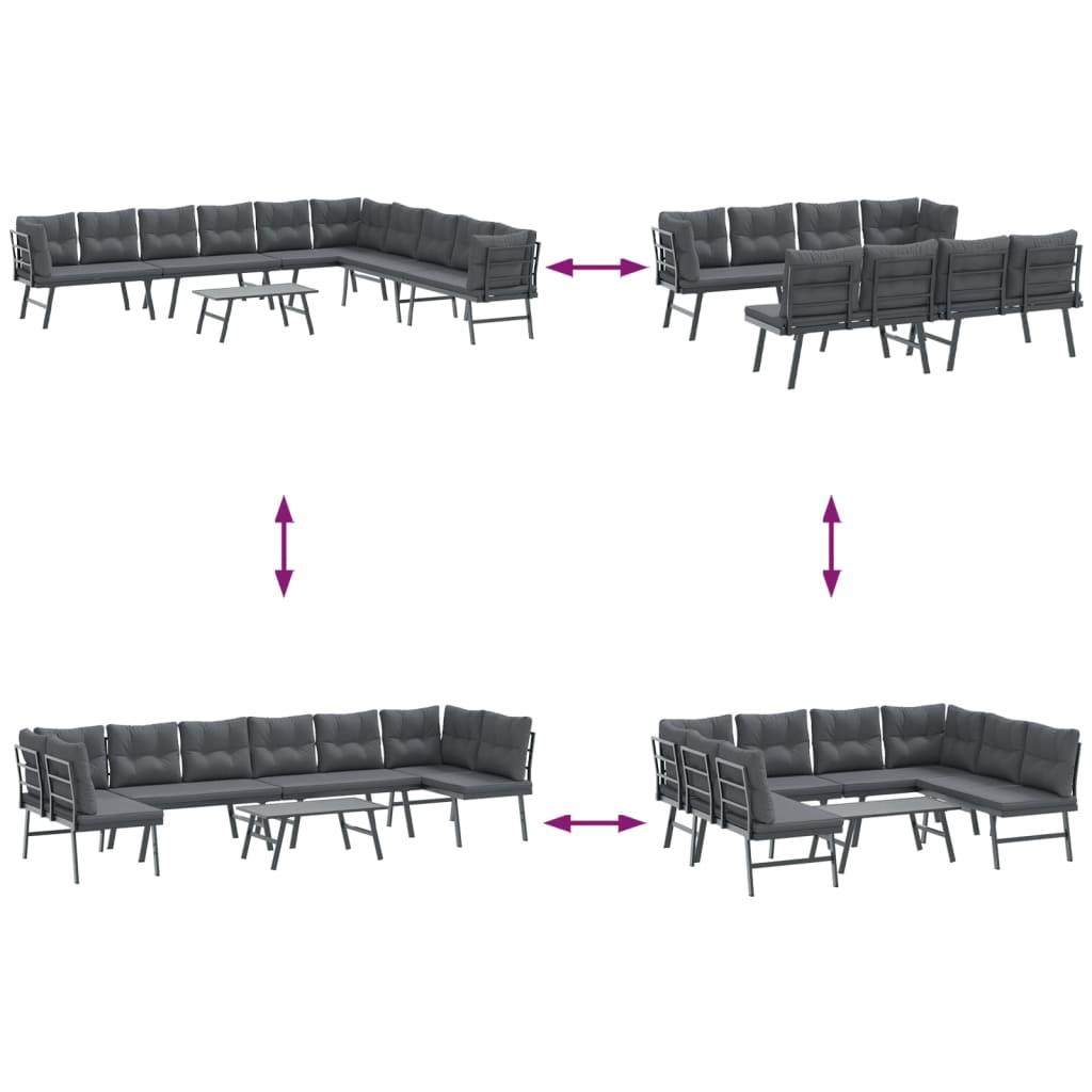 5 Piece Garden Bench Set with Cushions Black Powder-coated Steel