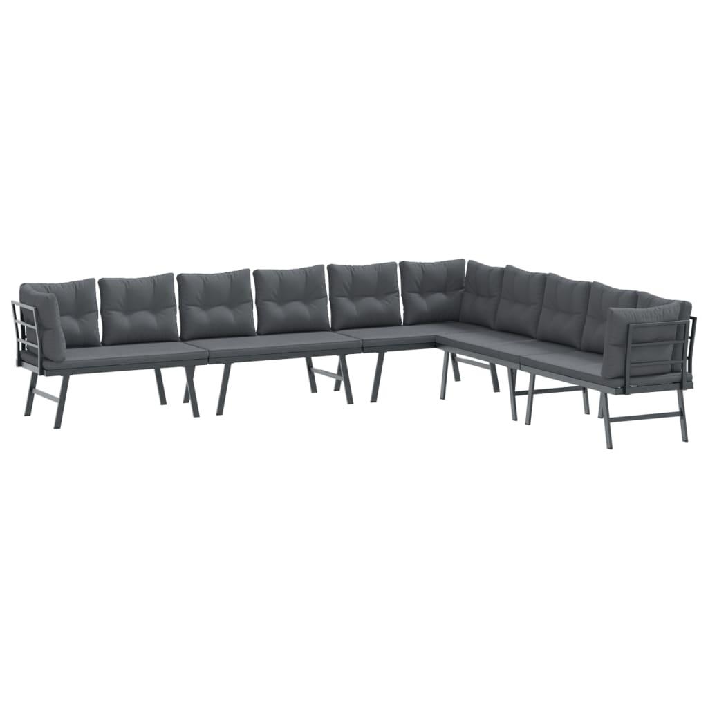 4 Piece Garden Benches with Cushions Black Powder-coated Steel