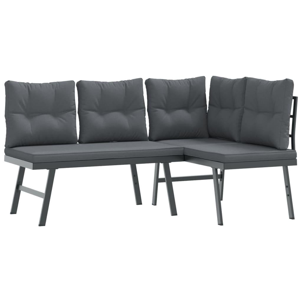 4 Piece Garden Benches with Cushions Black Powder-coated Steel
