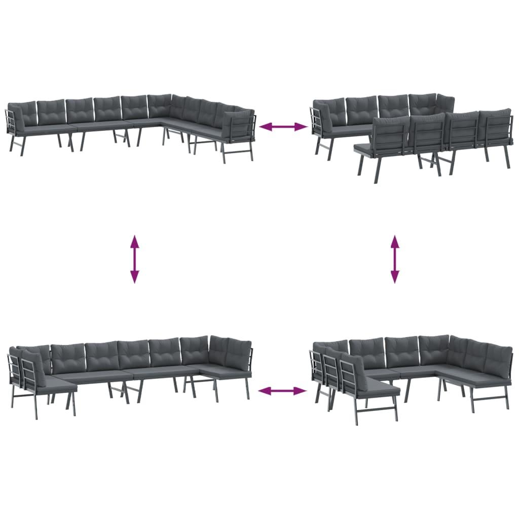 4 Piece Garden Benches with Cushions Black Powder-coated Steel
