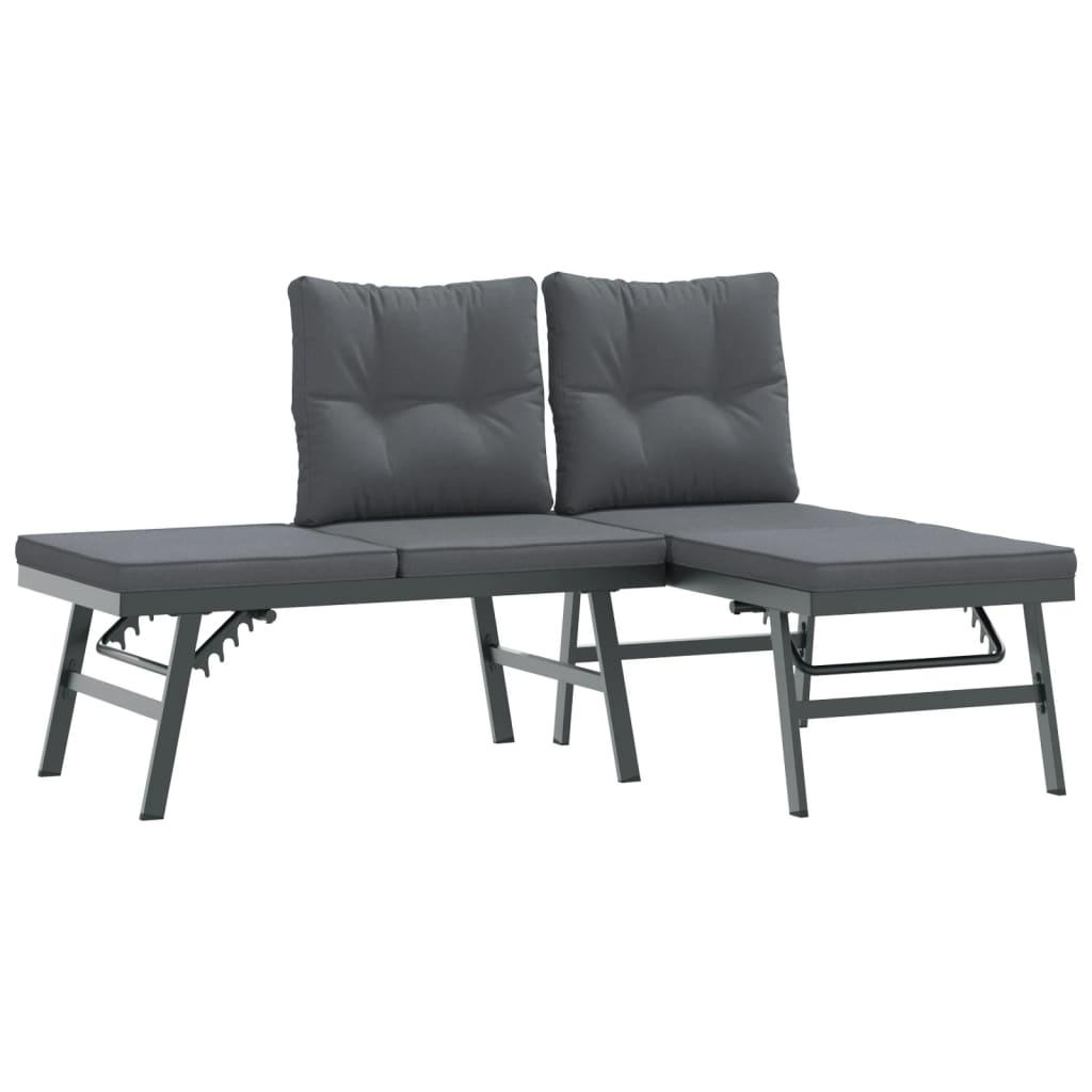 5 Piece Garden Bench Set with Cushions Black Powder-coated Steel