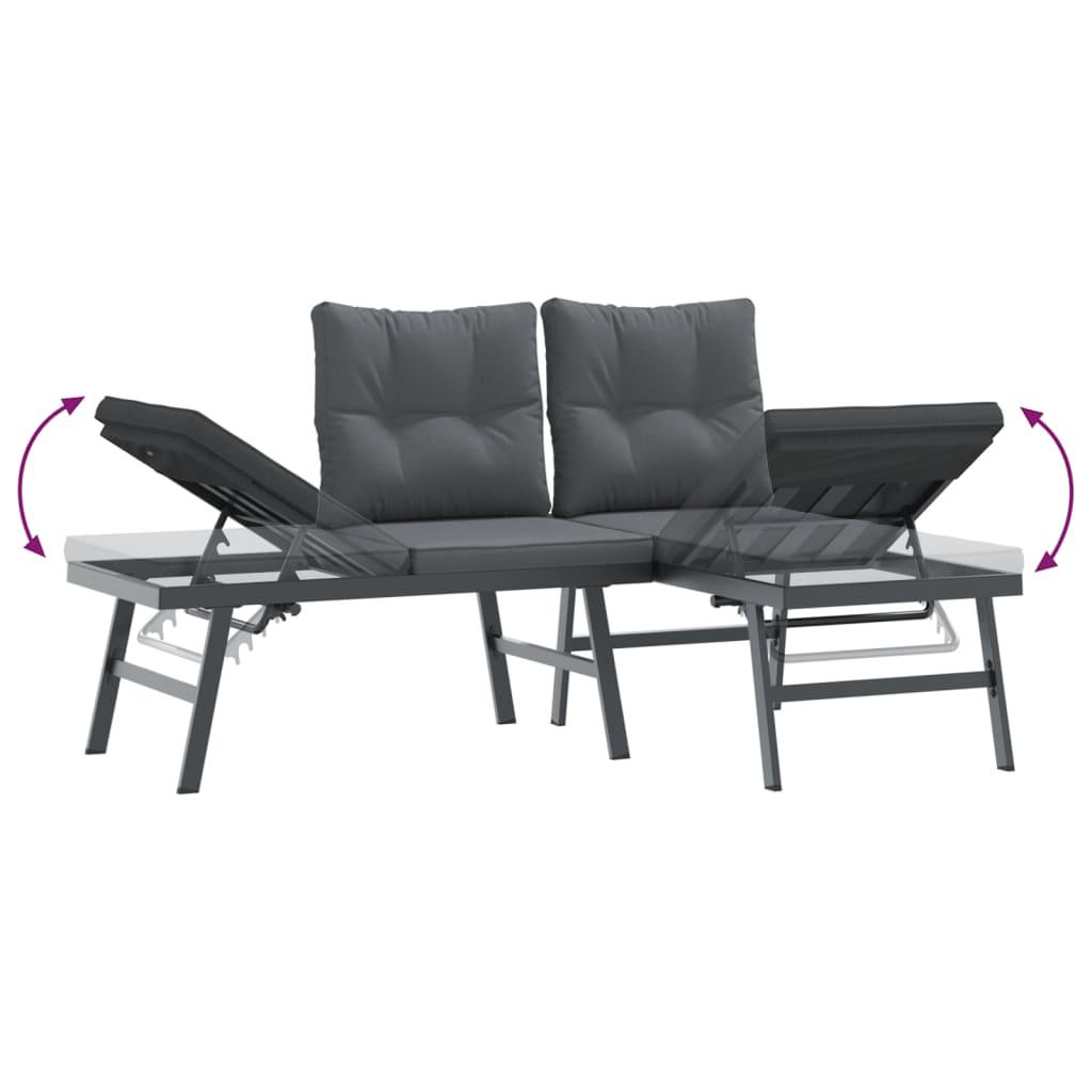 5 Piece Garden Bench Set with Cushions Black Powder-coated Steel