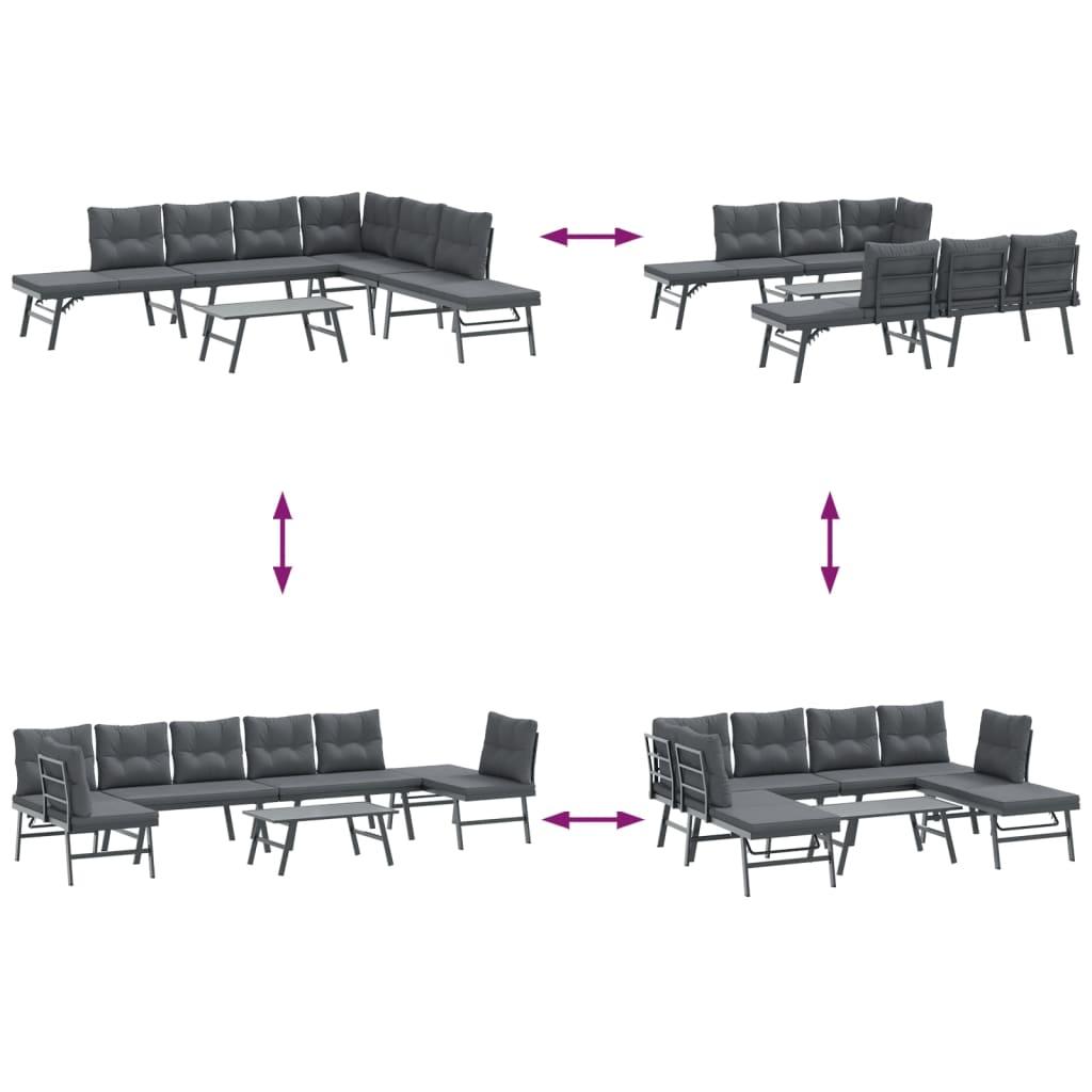 5 Piece Garden Bench Set with Cushions Black Powder-coated Steel