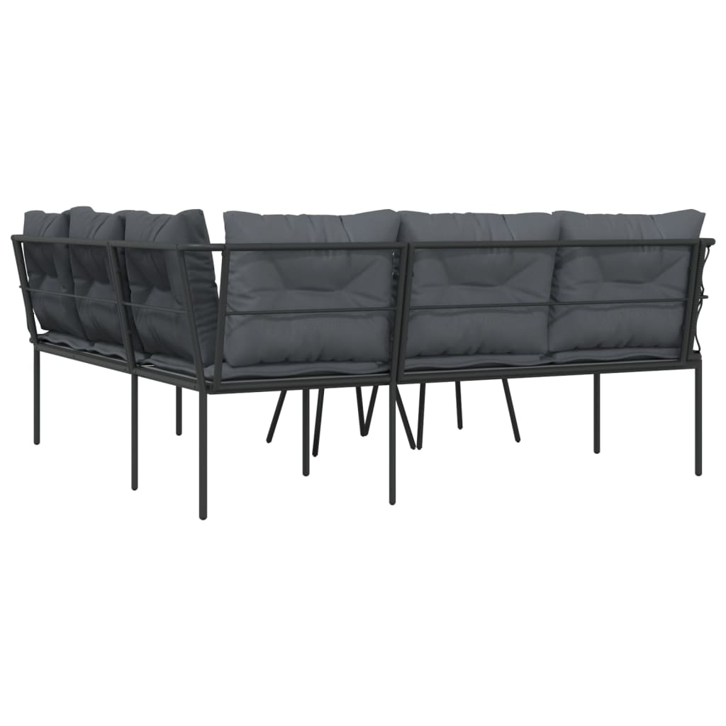 Garden Sofa Set with Cushions Black Steel and Textilene