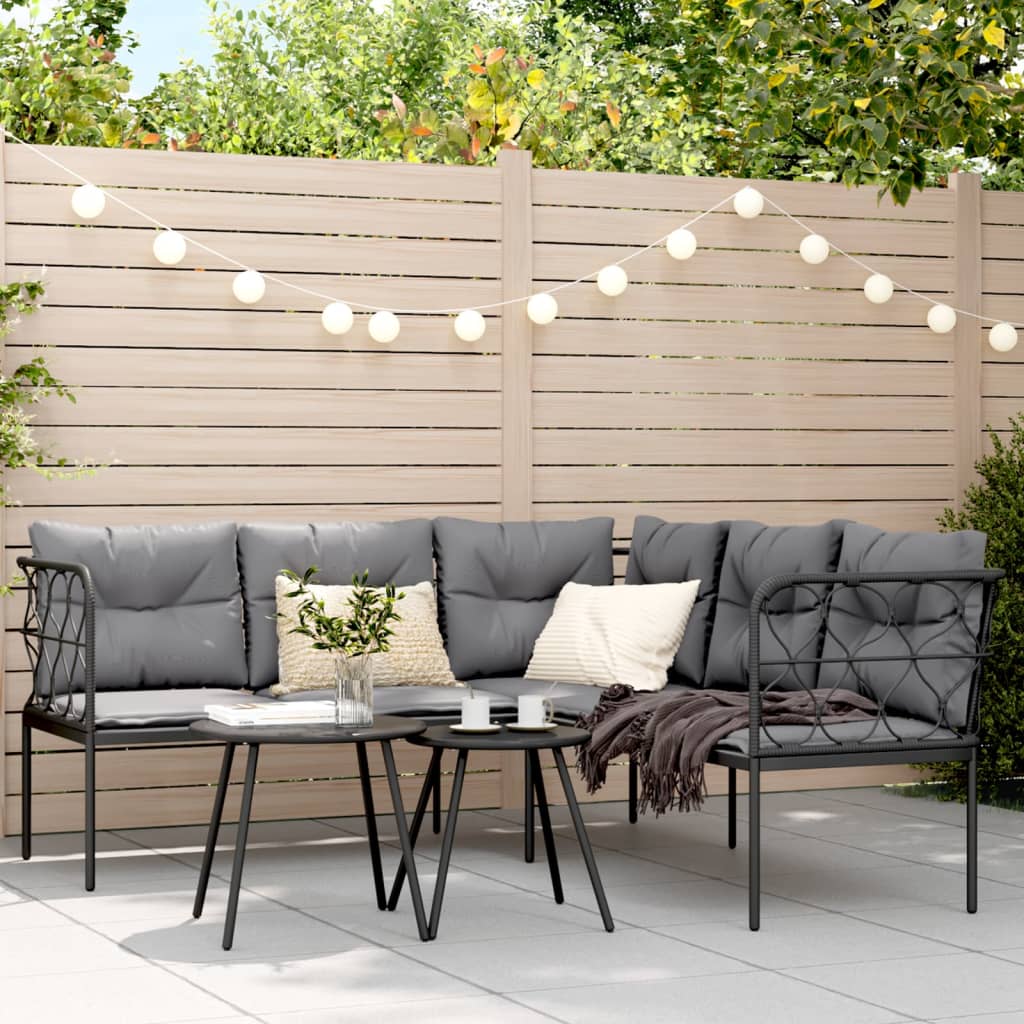 Garden Sofa Set with Cushions Black Steel and Textilene