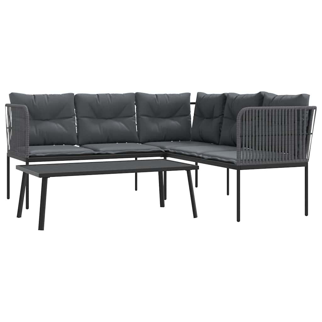 Garden Sofa Set with Cushions Black Steel and Textilene