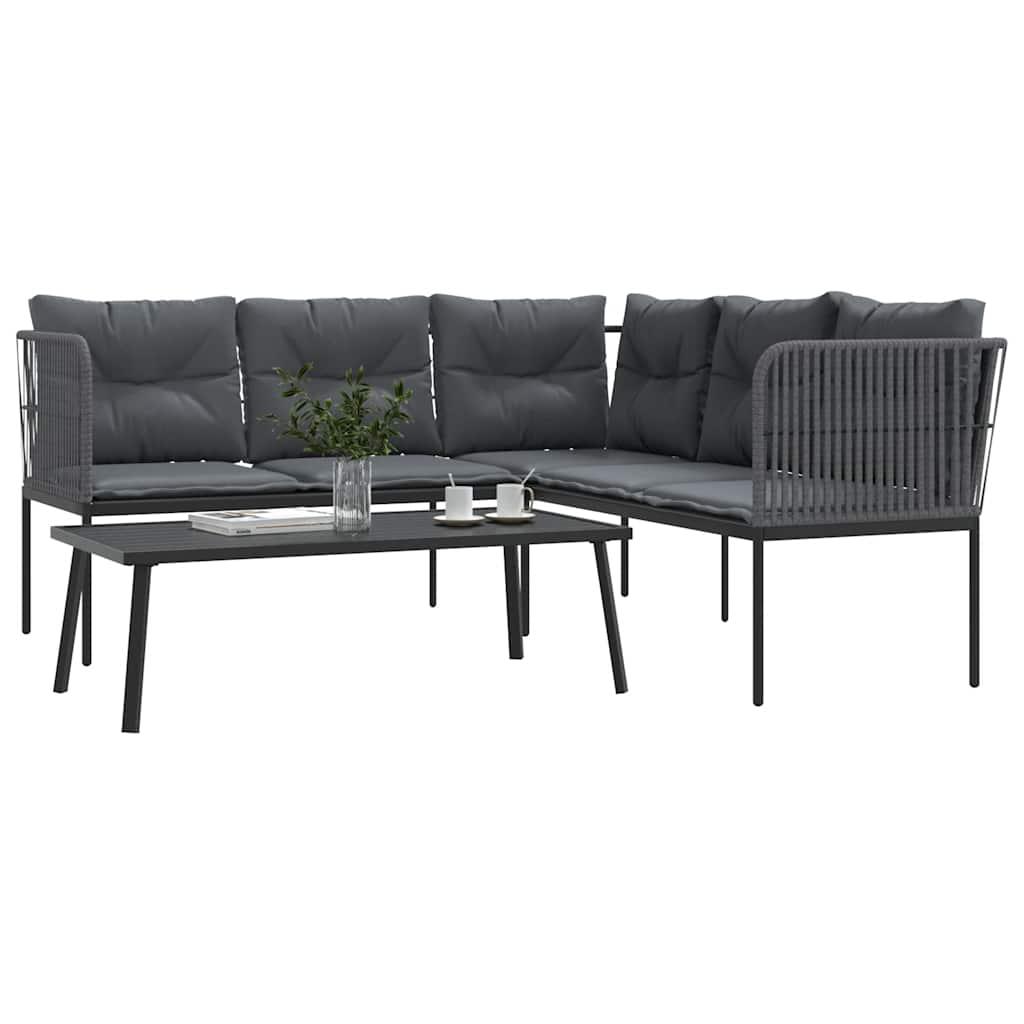 Garden Sofa Set with Cushions Black Steel and Textilene