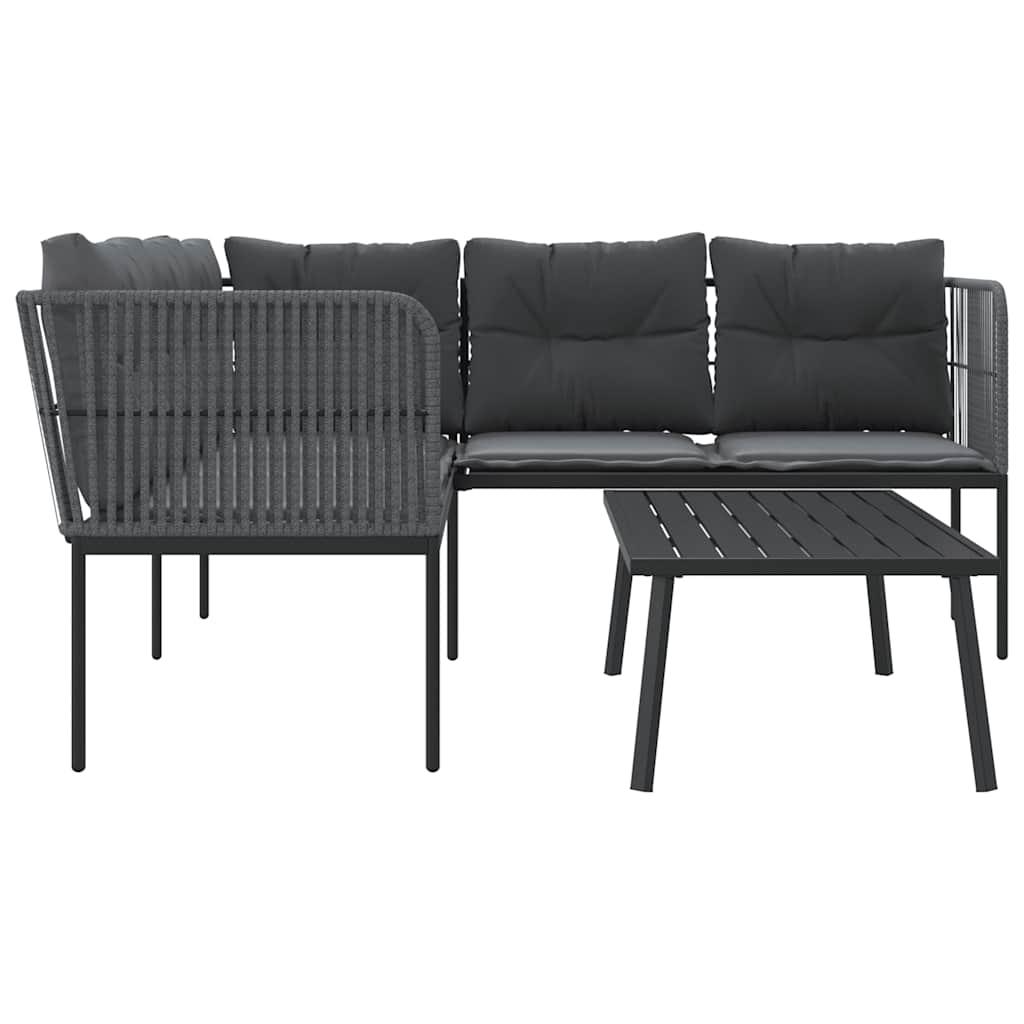 Garden Sofa Set with Cushions Black Steel and Textilene
