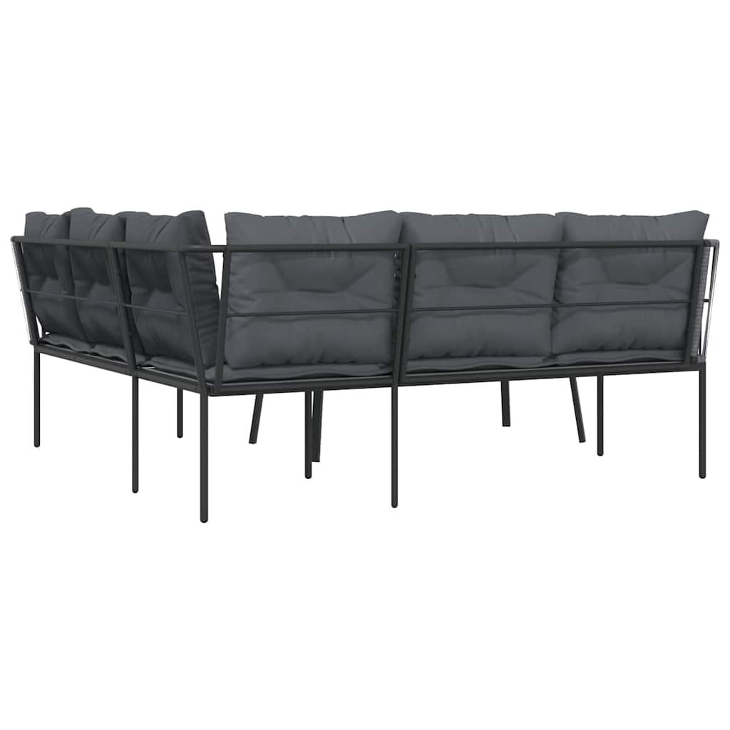 Garden Sofa Set with Cushions Black Steel and Textilene