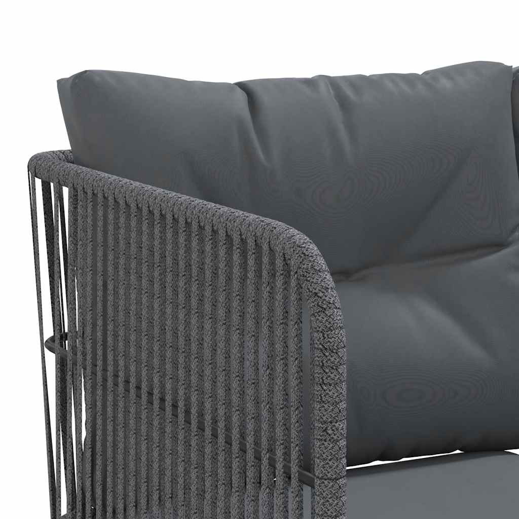 Garden Sofa Set with Cushions Black Steel and Textilene