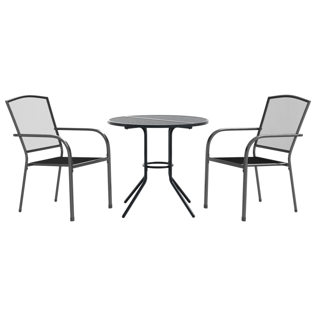 Stackable Garden Chair Set 3 Piece Anthracite Powder-coated Steel